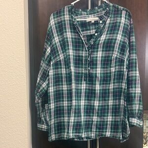 LOFT Green and Pink Plaid Shirt